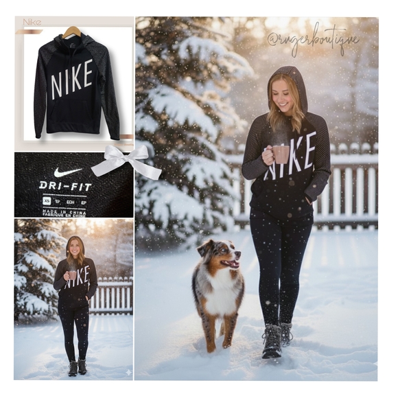 🌿Nike Black White Polka Dot Sweatshirt Hoodie Dri-Fit Women's Extra Small - Picture 9 of 11